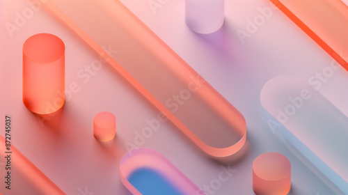 abstract 3D geometric shapes translucent glass material with soft gradients in pastel colors