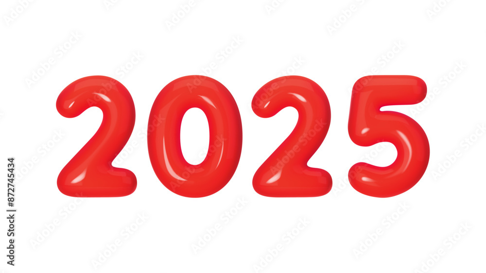 Three-dimensional red number 2025 on white background. 3d Vector illustration for holidays, New Year and events. Bright, realistic design, perfect for greetings and festive decorations Three-dimensional red number 2025 on white background. 3d Vector illustration for holidays, New Year and events. Bright, realistic design, perfect for greetings and festive decorations