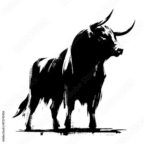 buffalo, bison, bull, cow in illustration in brush stroke painting