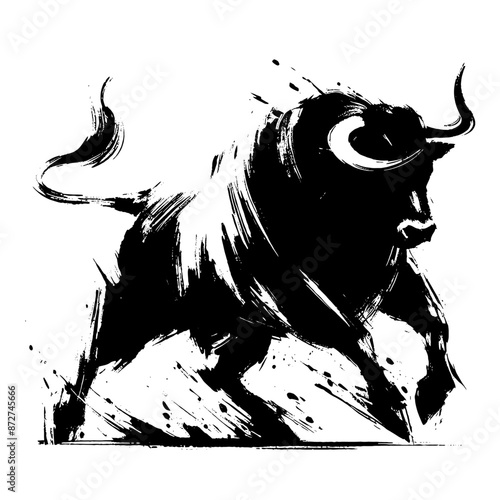 buffalo, bison, bull, cow in illustration in brush stroke painting