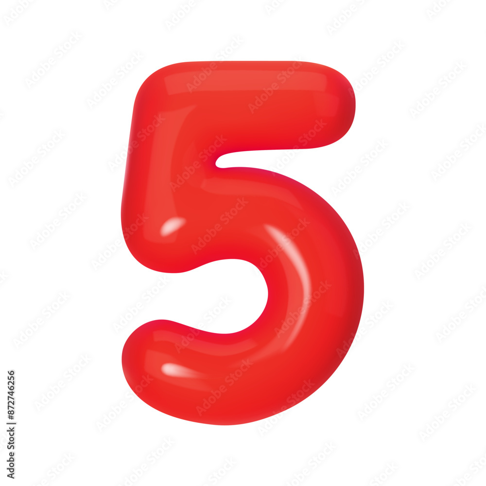 3D red number 5 isolated on white background. Three-dimensional Vector illustration digit five for holidays, birthdays and discounts. Bright and realistic design, perfect for greetings and festivities 3D red number 5 isolated on white background. Three-dimensional Vector illustration digit five for holidays, birthdays and discounts. Bright and realistic design, perfect for greetings and festivities