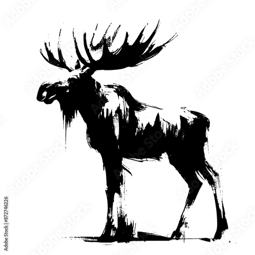 moose in illustration in brush stroke painting