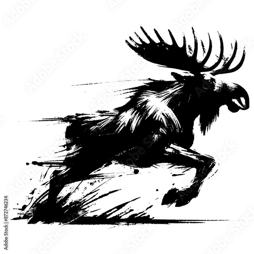 moose in illustration in brush stroke painting