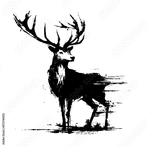 reindeer, deer in illustration in brush stroke painting