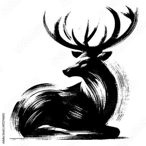 reindeer, deer in illustration in brush stroke painting