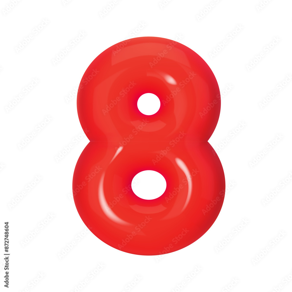 3D red number 8 isolated on white background. Three-dimensional Vector illustration digit eight for holidays birthdays and discounts. Bright and realistic design, perfect for greetings and festivities 3D red number 8 isolated on white background. Three-dimensional Vector illustration digit eight for holidays birthdays and discounts. Bright and realistic design, perfect for greetings and festivities