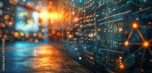 Abstract Mathematical Equations Displayed On A Digital Screen At Night