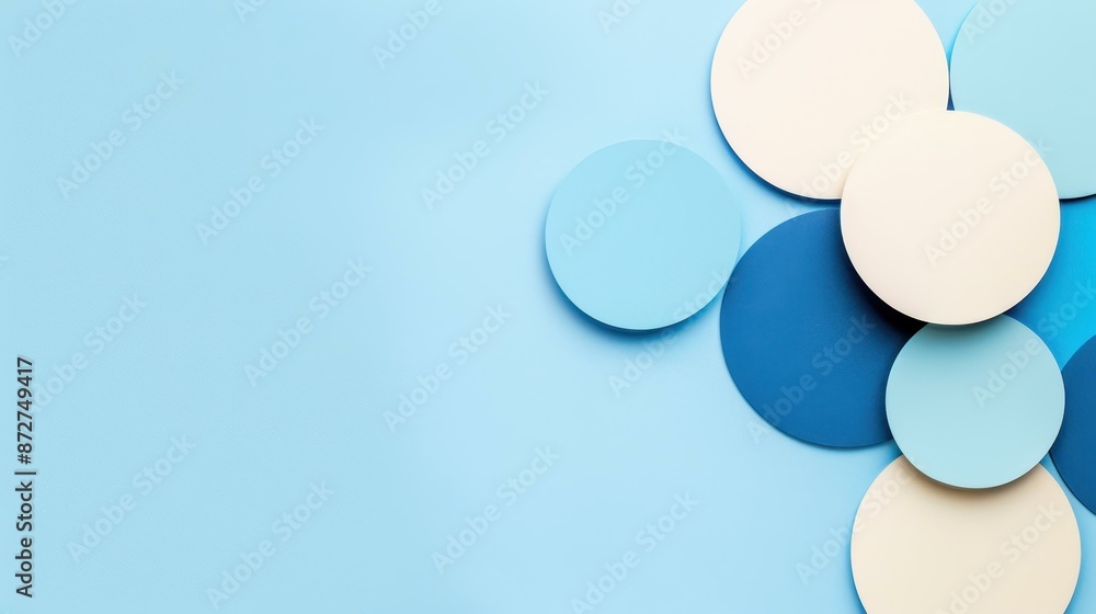 Minimalistic paper background with abstract blue circle on white. Top view, flat lay concept. Minimalistic paper background with abstract blue circle on white. Top view, flat lay concept.