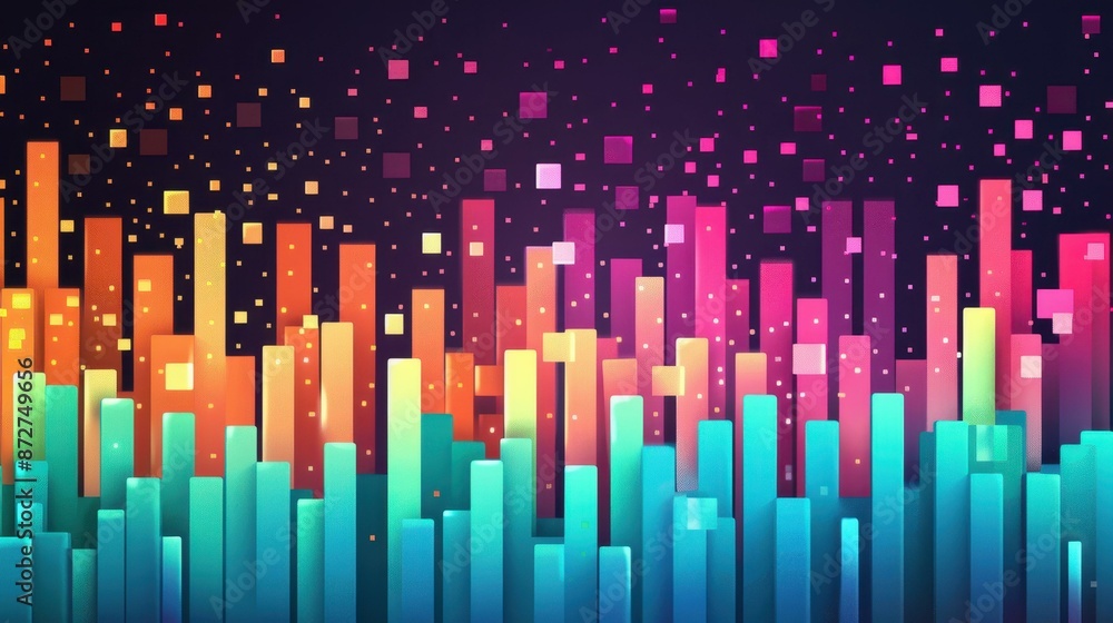Fototapeta premium Dynamic pixel gradient design with falling pixels and abstract texture.