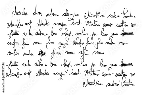 Unreadable hand written text. Illegible antique English cursive fake document. Linear abstract text