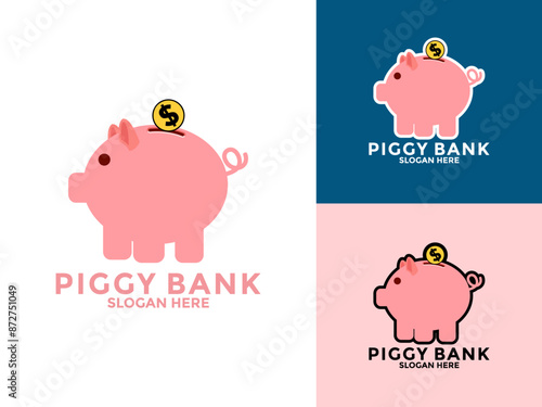 Piggy bank logo vector icon, savings and investment logo concept