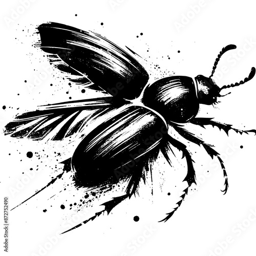beetle, stag in illustration in brush stroke painting