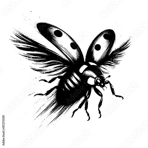 Ladybug in illustration in brush stroke painting
