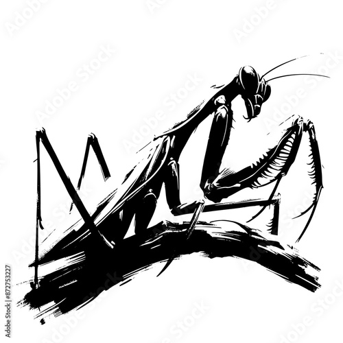 Mantis in illustration in brush stroke painting