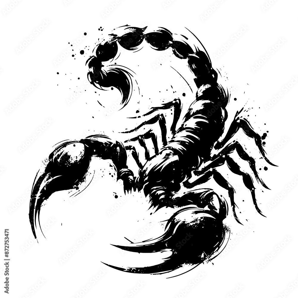 scorpion in illustration in brush stroke painting