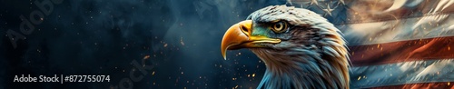 American Bald Eagle Portrait Against A Distressed Flag Background