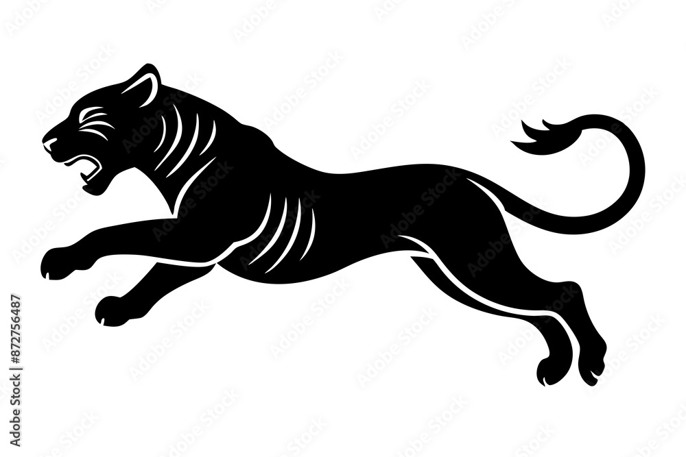 Obraz premium black panther vector , tiger vector illustration, goat silhouette, animal silhouette isolated vector Illustration, png, Funny cute lion, Jumping cartoon Pats