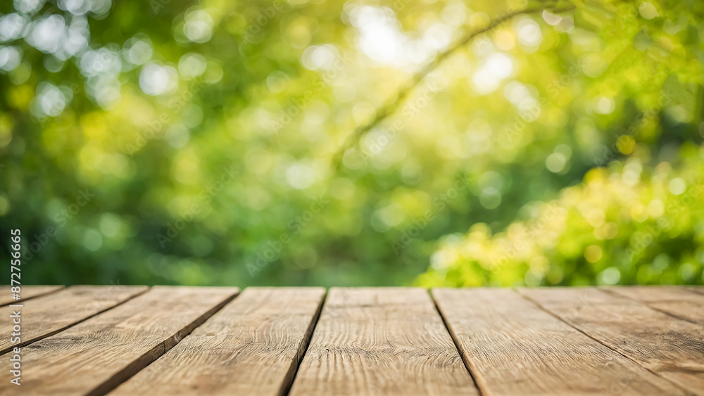 Empty wooden table on natural blurred background Empty wooden table on natural blurred background