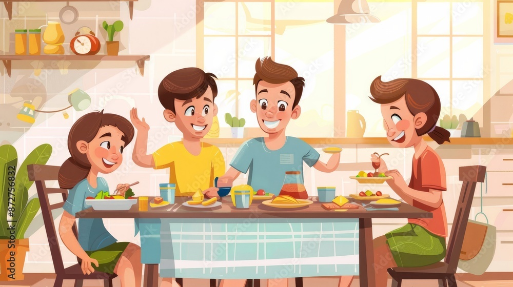 Young happy family having fun while having lunch at home. Young happy family having fun while having lunch at home.