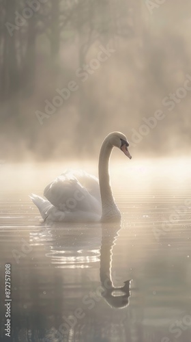 White swans on the lake surface