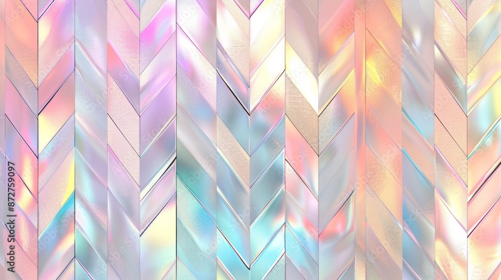 Abstract Pattern of Pastel Chevron Tiles With Iridescent Sheen, holographic color, background Abstract Pattern of Pastel Chevron Tiles With Iridescent Sheen, holographic color, background