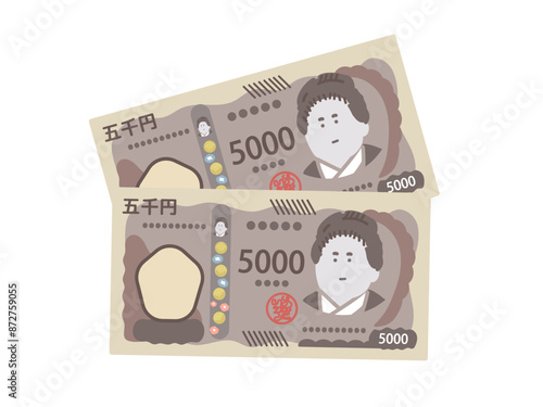 新紙幣　新五千円札2枚　お札　イラスト