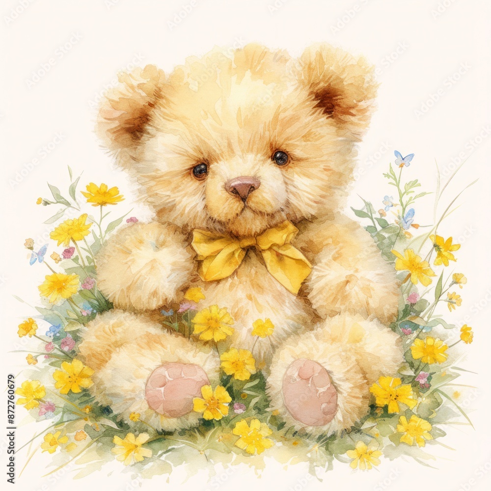 teddy bear in the spring flower garden watercolor clipart illustration teddy bear in the spring flower garden watercolor clipart illustration