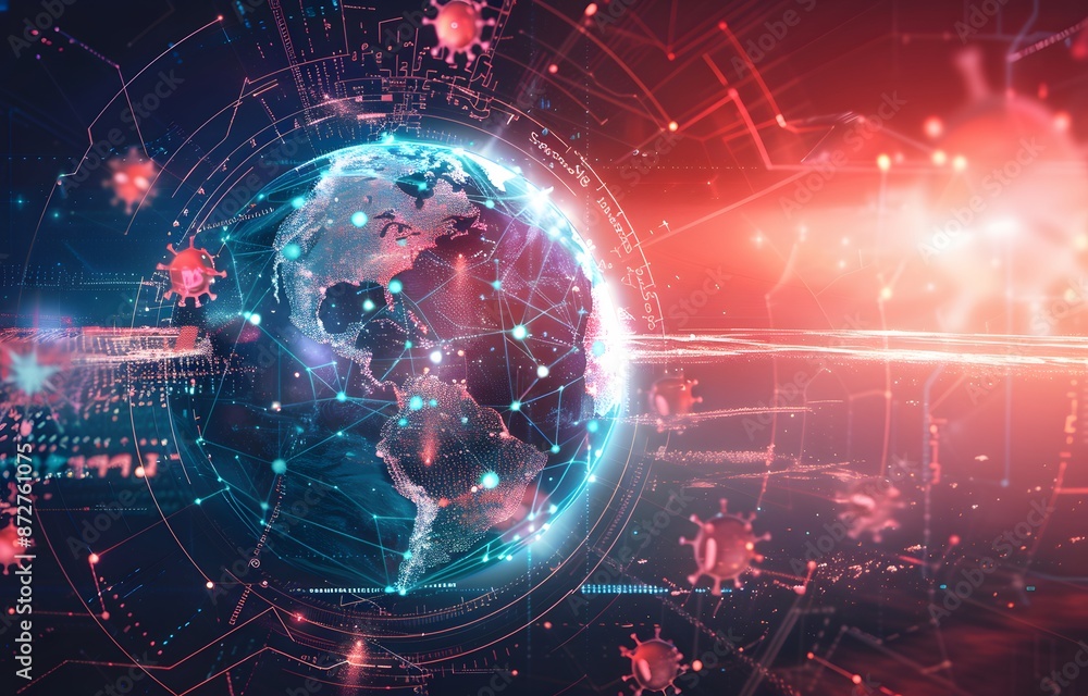 Obraz premium Global Pandemic Network: Earth & Virus