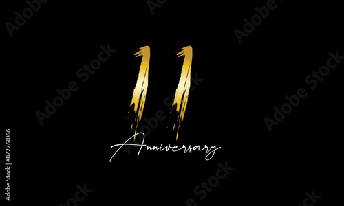 Number 11 Anniversary Handwriting Gold Abstract Logo
