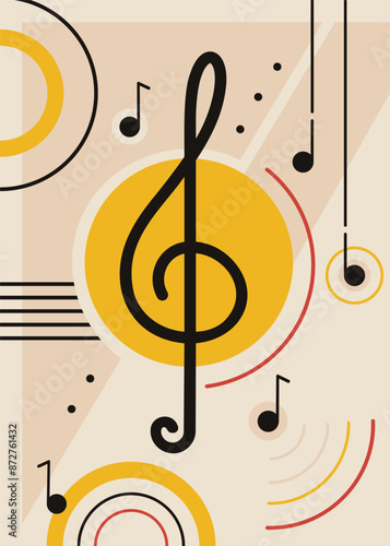 Poster with musical notes. Placard design in creative flat style.