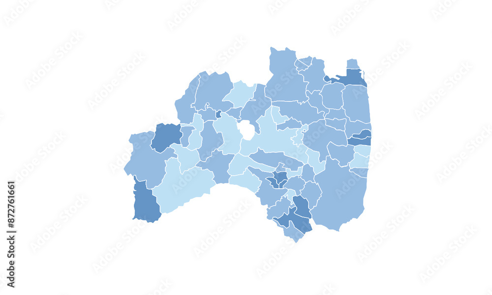 Obraz premium Map of Fukushima isolated blue tone color style.Map of Japan.for website layouts, background, education, precise, customizable, Travel worldwide, map silhouette backdrop, earth geography, political.