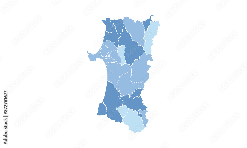 Map of Akita isolated blue tone color style.Map of Japan.for website ...