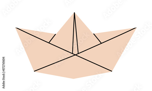Hand drawn cute cartoon illustration of paper origami boat. Flat vector sea travel ship in doodle style. Inspiration or motivation looking icon. Rest on vacation print. Creativity thinking. Isolated.