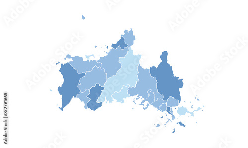 Map of Yamaguchi isolated blue tone color style.Map of Japan.for website layouts, background, education, precise, customizable, Travel worldwide, map silhouette backdrop, earth geography, political.