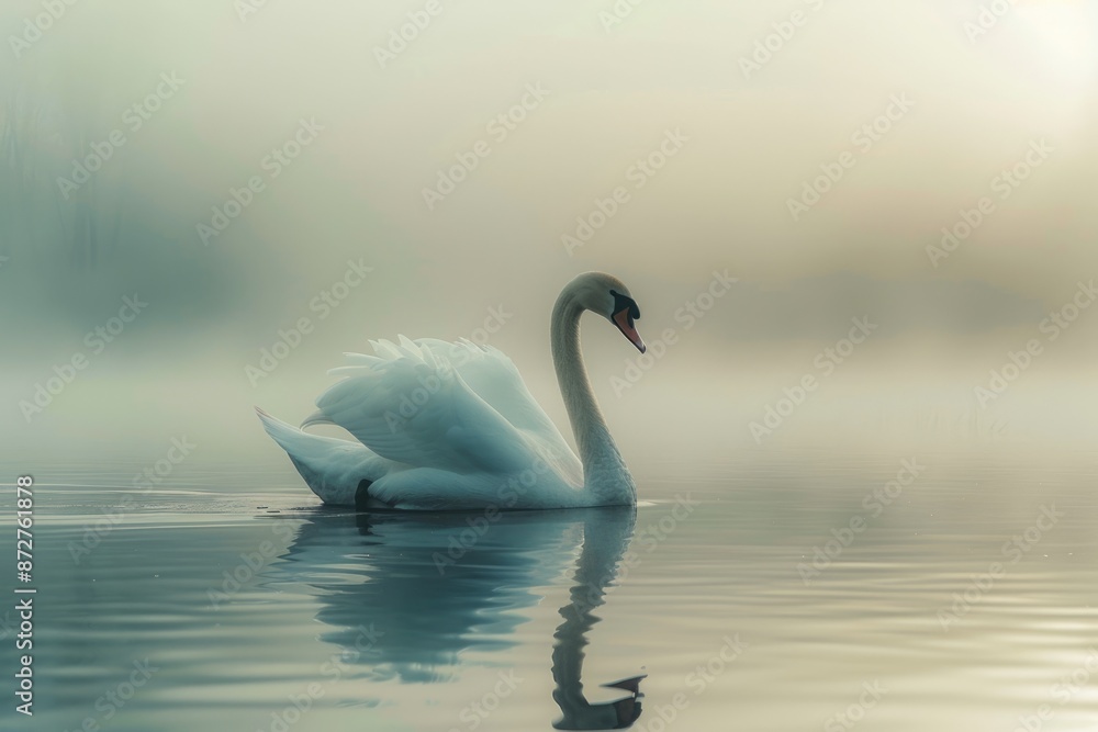 White swans on the lake surface White swans on the lake surface