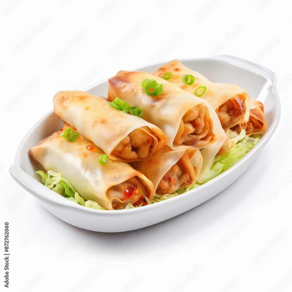 egg roll in dish,white background egg roll in dish,white background