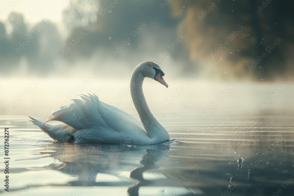 Fototapeta premium White swans on the lake surface