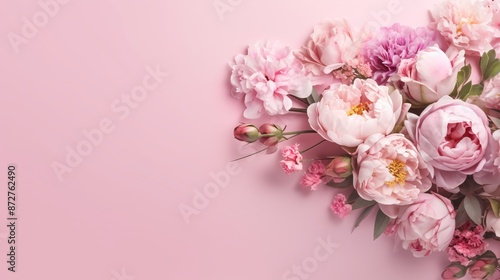 Peonies roses on pink background with copy space.Generater by AI .Mother's Day. High quality image