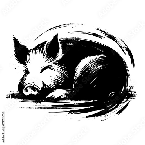 pig, hog, piglet  in illustration in brush stroke painting