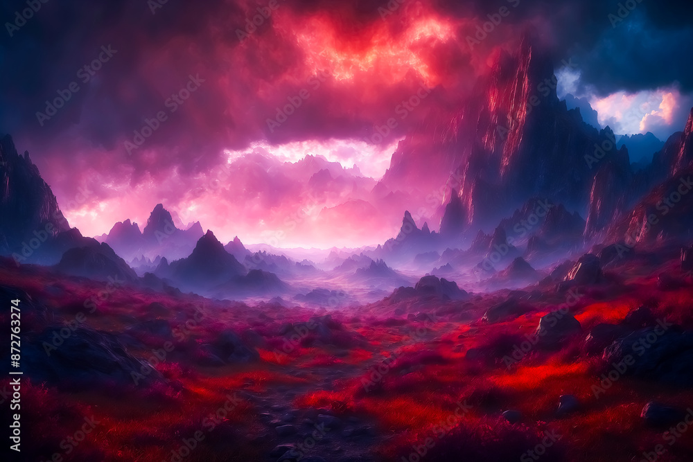 Crimson Skies Over a Mystical Mountain Range Crimson Skies Over a Mystical Mountain Range