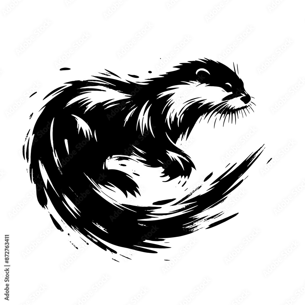 otter in illustration in brush stroke painting otter in illustration in brush stroke painting