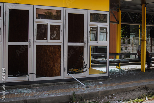 Dnepr, Ukraine – July 3 2024: Consequence of the Russian attack on the city of Dnieper. Destroyed shops, a shopping center, wrecked cars.