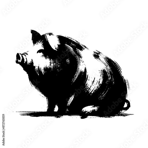 pig, hog, piglet  in illustration in brush stroke painting