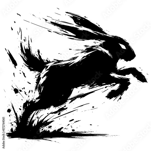 Rabbit, hare in illustration in brush stroke painting
