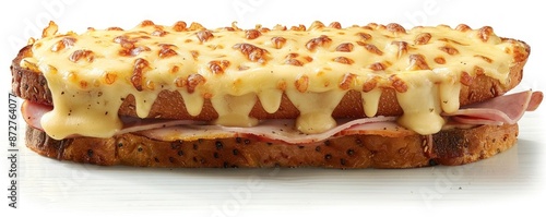 A classic sandwich with ham, cheese, and chamel sauce. Isolated on pure white background photo