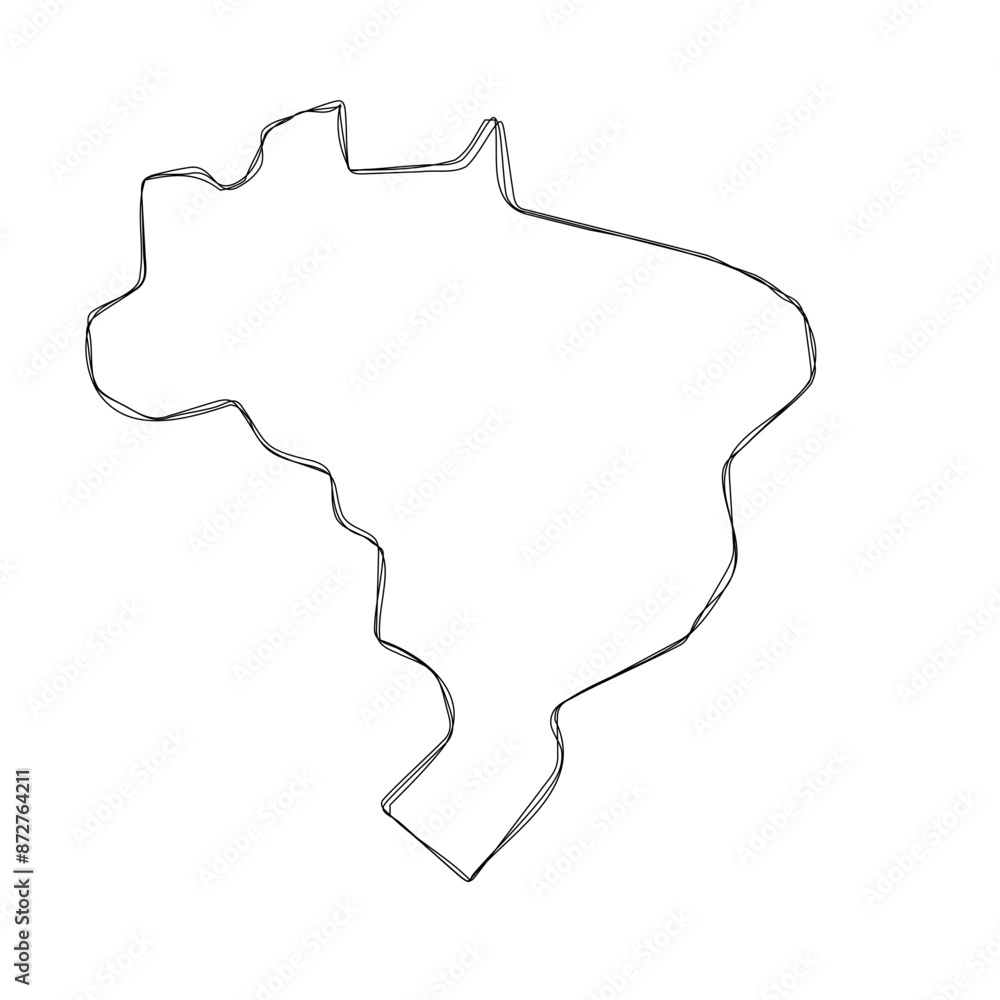 Brazil country simplified map.Thin triple pencil sketch outline isolated on white background. Simple vector icon Brazil country simplified map.Thin triple pencil sketch outline isolated on white background. Simple vector icon