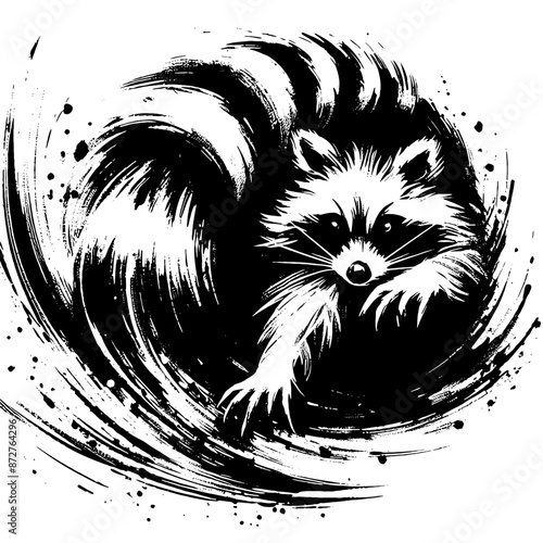 Raccoon in illustration in brush stroke painting