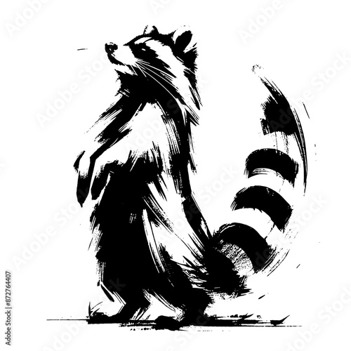 Raccoon in illustration in brush stroke painting