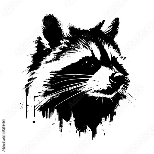 Raccoon in illustration in brush stroke painting
