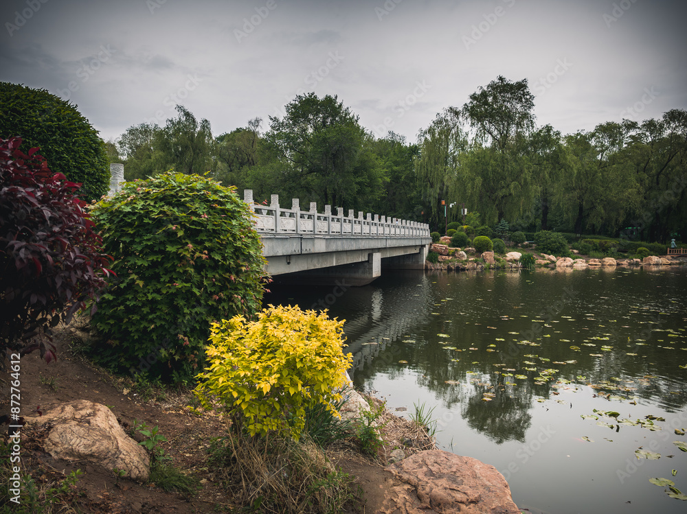 Fototapeta premium Beautiful scenery of the lake on a rainy day, Changchun, China